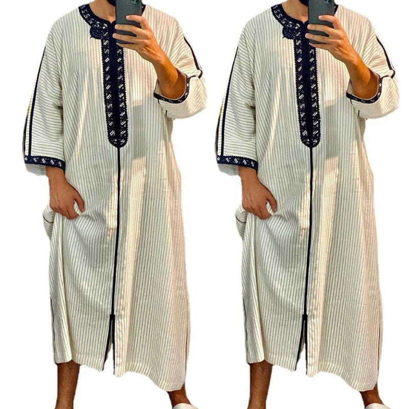 

2022 New Fashion Dubai Casual Kaftan Robe Muslim Clothing Dresses Abaya Shirt for Mens