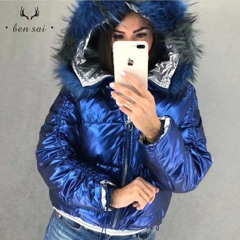 Женское модное шерстяное пальто с капюшоном Parker Zippper из глянцевого материала