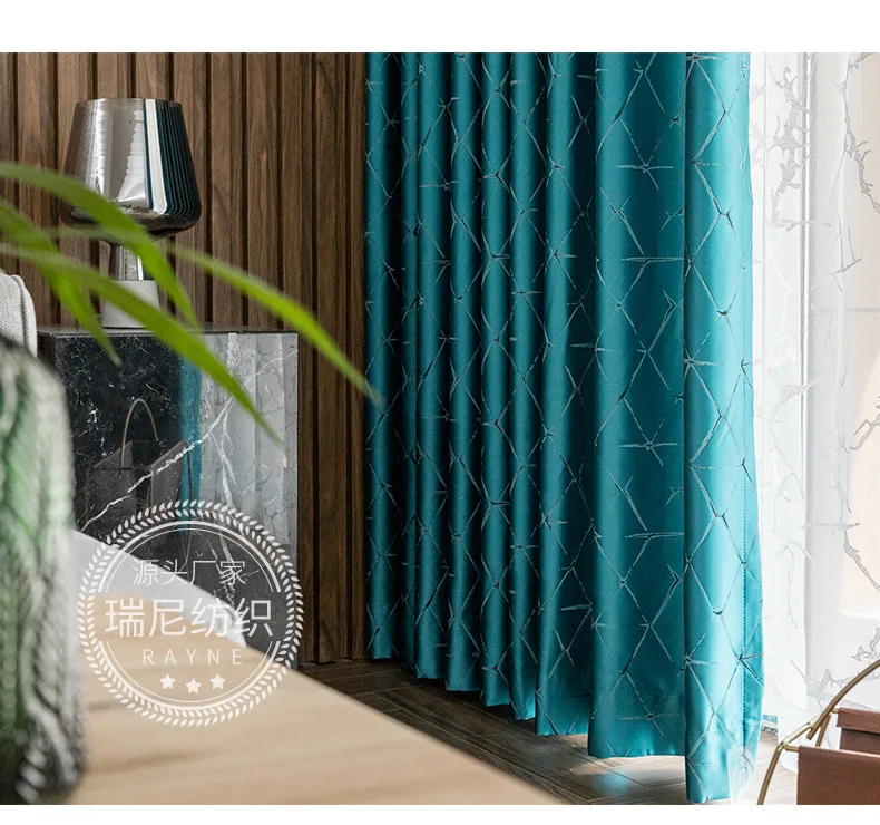 

Blue Nordic Style Post-Modern Simple Shading Light Luxury High Precision Silk Jacquard Curtains for Living Room Bedroom