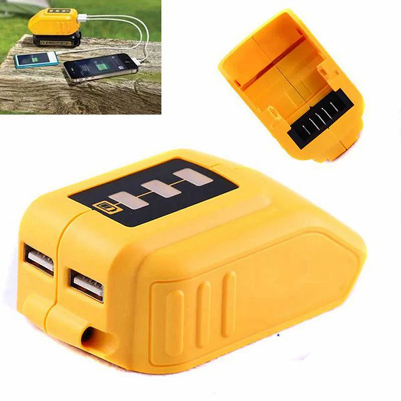 Фото Зарядное устройство с USB-преобразователем для Dewalt 14,4 в 18 в 20 в, преобразователь литий-ионных аккумуляторов DCB090, двойной USB-адаптер для зарядк... №3