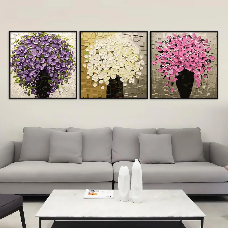 Juego de pintura al &oacute;leo por n&uacute;meros, Tr&iacute;ptico para colorear paisajes, Pintura abstracta, pegatina de pared, decoraci&oacute;n del hogar, 3 unids/set-5