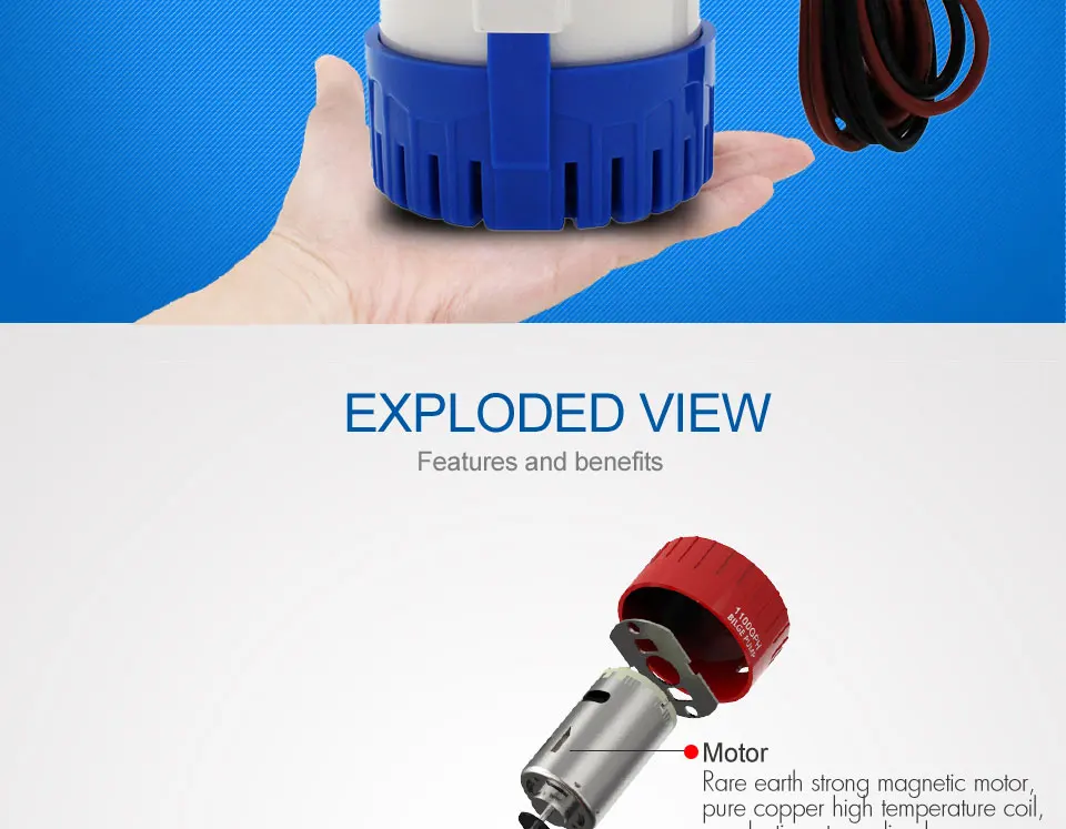 Стиль 1100GPH 750GPH 500GPH 350GPH 12/24VDC Трюмный насос с высоким потоком погружной используется в саду Гидроплан двигатель дома солнечный