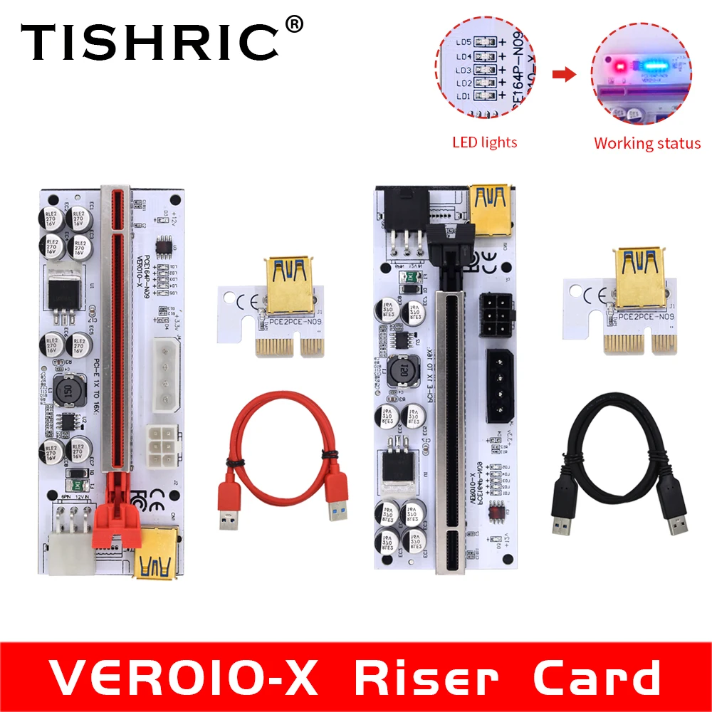 10pcs TISHRIC PCI-E Riser 010 012 Max PCIE PCI E Express Card GPU 1X to X16 USB 6pin Extender Cable Mining For Video - купить по