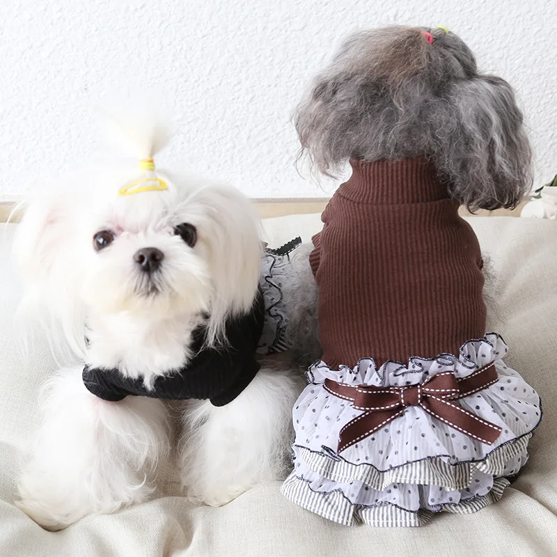 

Cute Cake Polka Dot Dog Dress Clothes Autumn Winter Cat Maid Dresses Festival Party Costumes For Puppy Small Pet Dog Doggie
