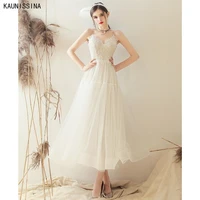 kaunissina sexy backless wedding dress women a line boho spaghetti straps v neck applique tulle bridal gowns simple brie dresses