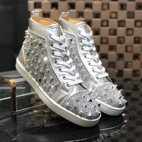 new mens and womens casual shoes rivet shoes nightclubs high end fashion shoes leather rhinestone shoes size 35 46