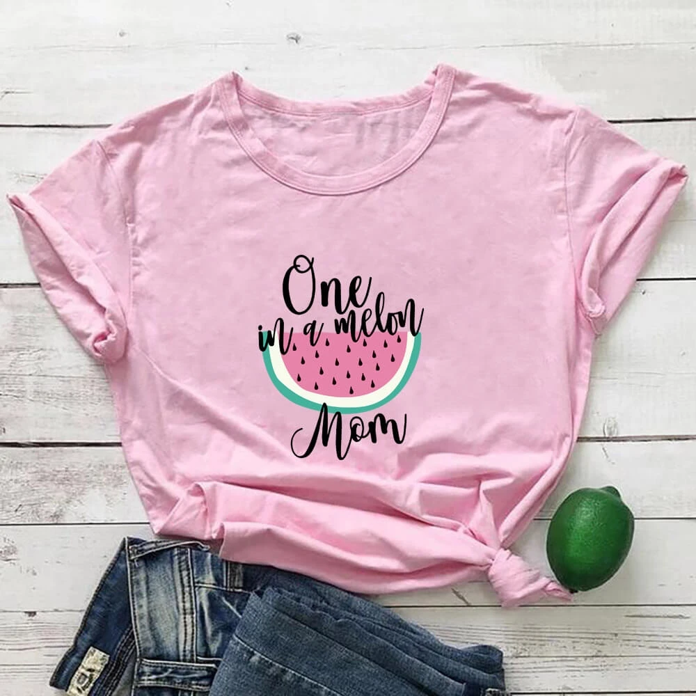 

Mom In a Melon Slogan Print Women Tshirt Mom Life Funny Summer Casual Short Sleeve Top Gift for Mom Mother's Day Gift TX5713