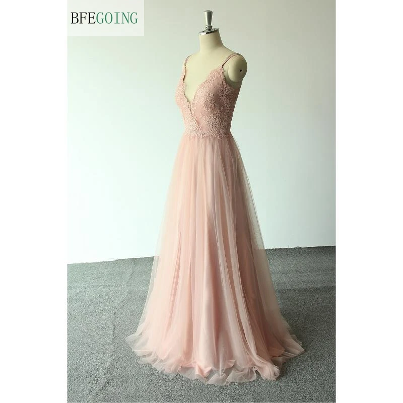 Розовое Тюлевое кружевное свадебное платье А силуэта на бретелях спагетти без