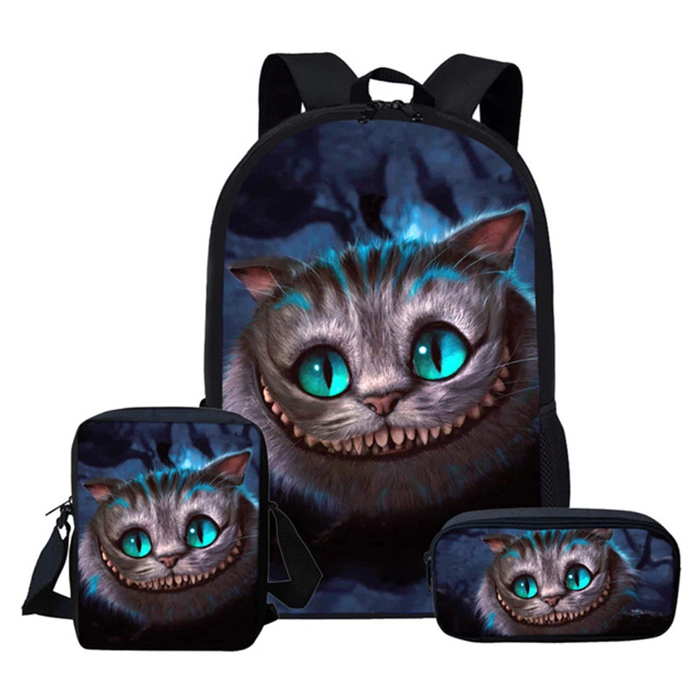 Классные школьные ранцы для мальчиков и девочек, набор вместительных рюкзаков унисекс с 3D принтом Чеширского кота и улыбки для учеников