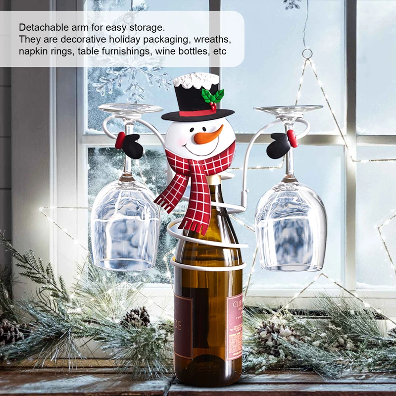 

Christmas Wine Bottle Holders Iron Wine Bottle Glass Rack Ornaments Iron Home Decoration Goblet Display Rack Decor 2022 New Year