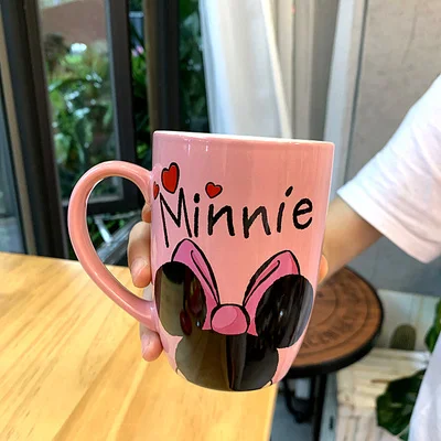 New 500 ML girls red Minnie Straight drink cup Cartoon Pooh Girlfriend  Milk Handle Coffee Mug gift