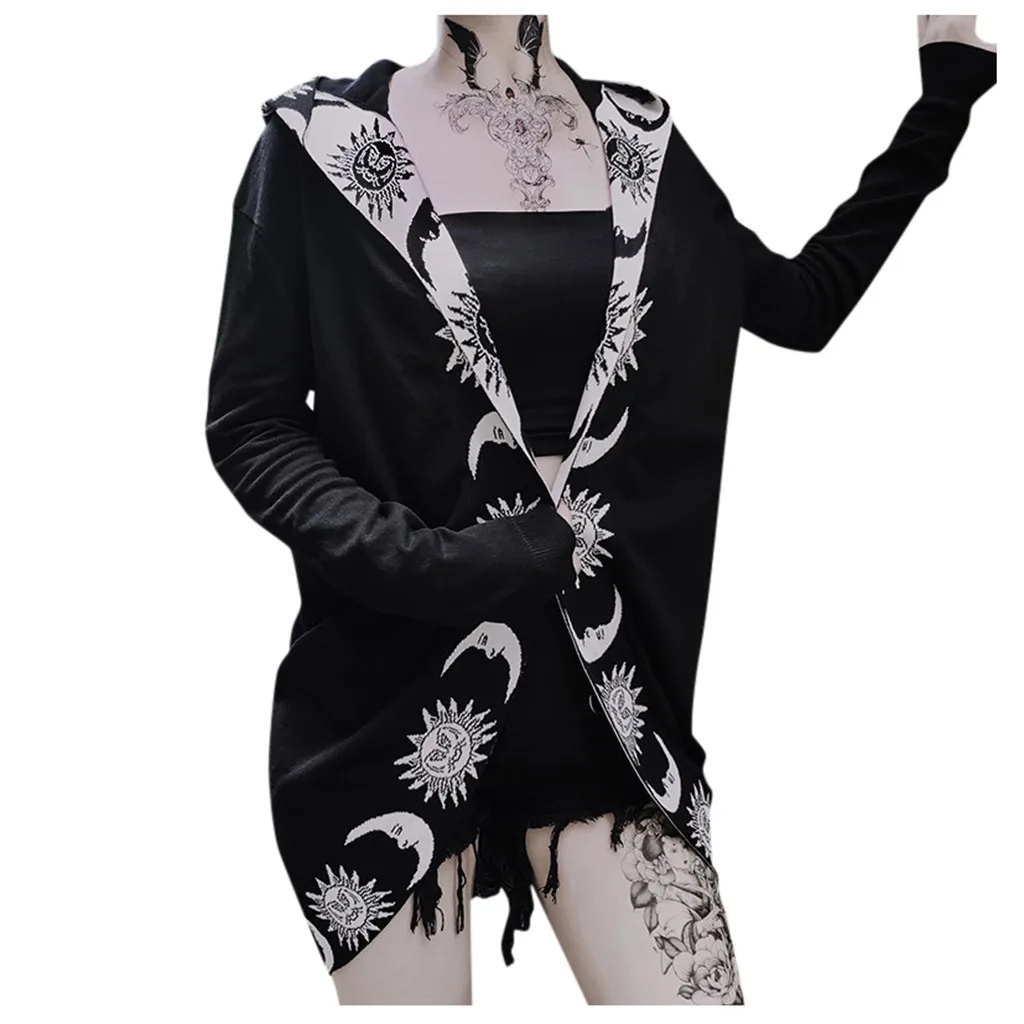 Женская модная Готическая толстовка с капюшоном в стиле панк со звездами и луной