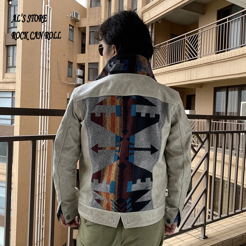 

XW466 RockCanRoll Read Description! Super Quality Coat Genuine Cow Leather & Wool Cowhide Stylish Durable Navajo Jacket