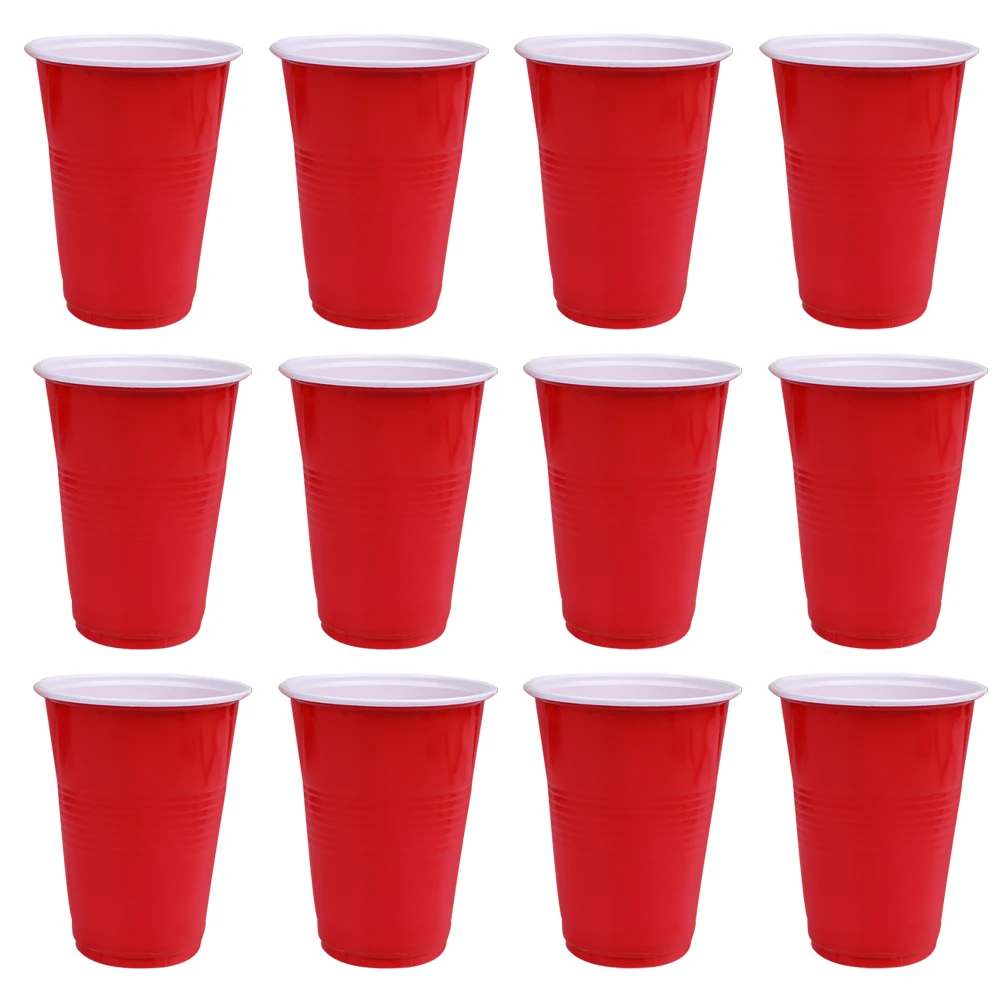

48pcs 16oz Disposable Plastic beer Cups Party Board Game Supplies Red round Mouth Mug Beer Pong Game Kit