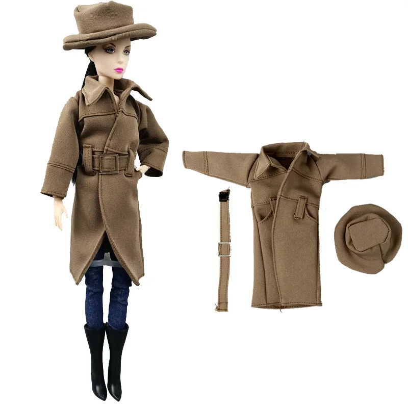 Winter Warm Fashion Office Khaki Coat for Barbie Doll Outfits Clothes Hat Black High Heel Shoes 1:6 BJD | Игрушки и хобби