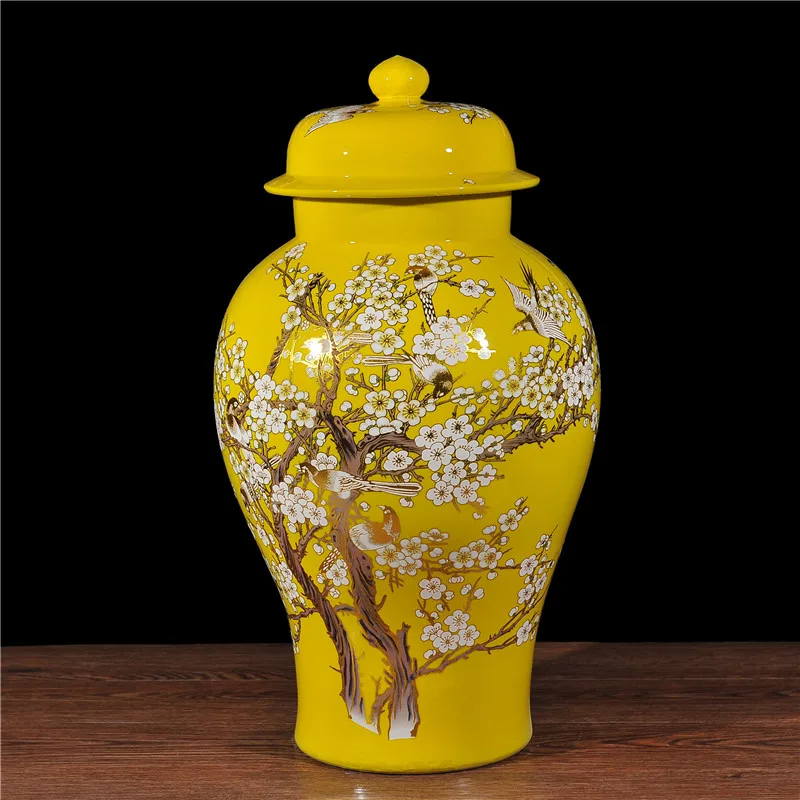 Китайская винтажная керамическая баночка с крышкой большая красная дизайном