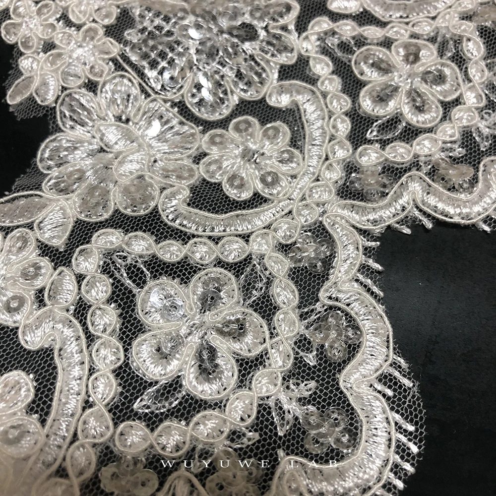 Delicate 1Yard 13cm Ivory/White Cording Fabric Sequins Flower Venise Venice Mesh Lace Trim Applique Sewing Craft for Wedding Dec | Дом и сад