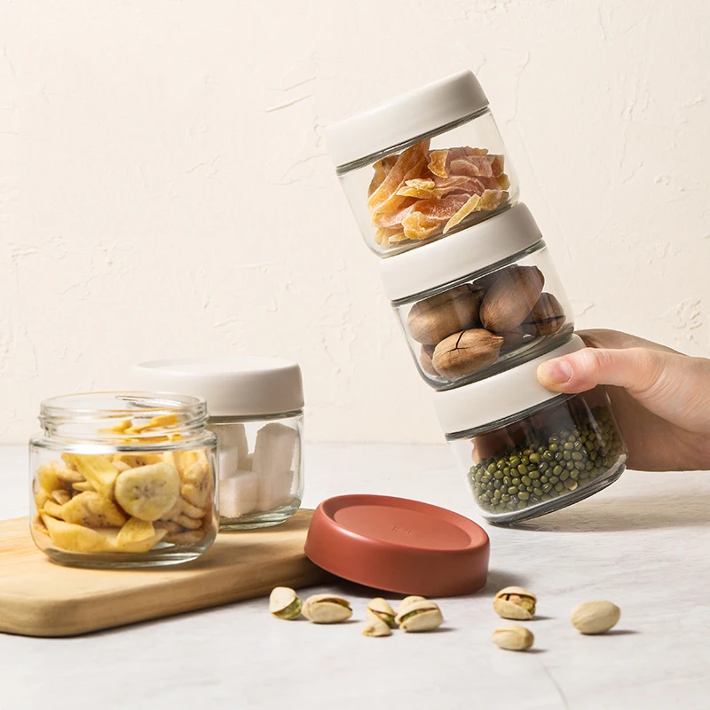 

Glass Jars With Airtight Lids Wide Mouth Food Storage Containers Stackable Empty Spice Bottles For Dry Food Kitchen Seasoning