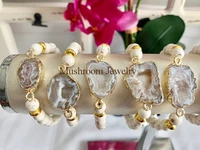 gold frosted metal bracelet howlite stone bead agate slice connector gem bracelet howlite beads for bracelet