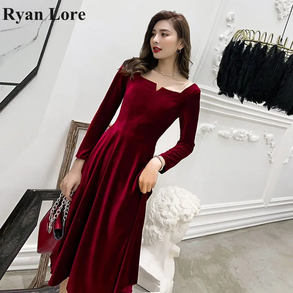 

Женское платье с длинным рукавом, бордовое велюровое платье для выпускного вечера, винно-красное вечернее платье для вечеринки, 2020