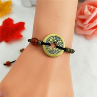 retro hand woven bracelet chinese style ancient coins red rope bracelet lovers bracelet lucky fortune jewelry birthday gift