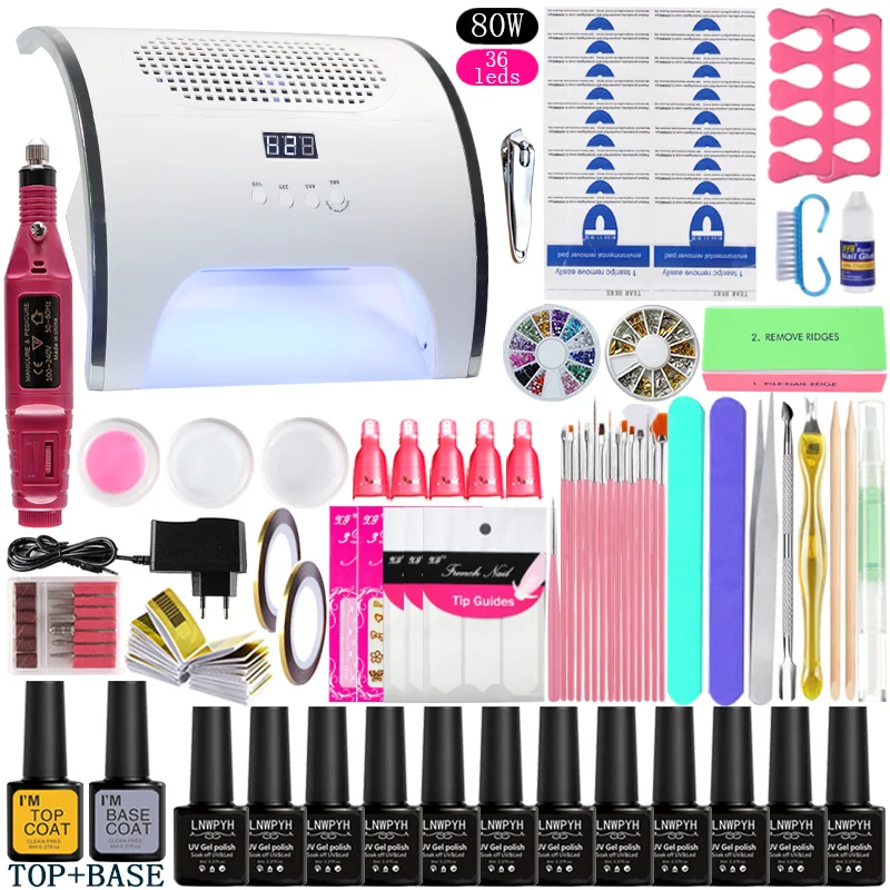 Набор для ногтей 12 цветов УФ гель инструменты маникюра педикюра набор