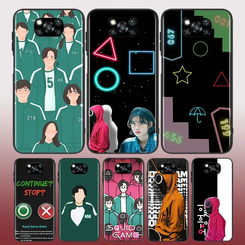 

For Xiaomi Poco X3 NFC GT M3 M2 X2 F3 F2 Pro C3 F1 Mi Play Mix 3 A2 A1 6X 5X Phone Case Squid Game TV 456 Black Cover