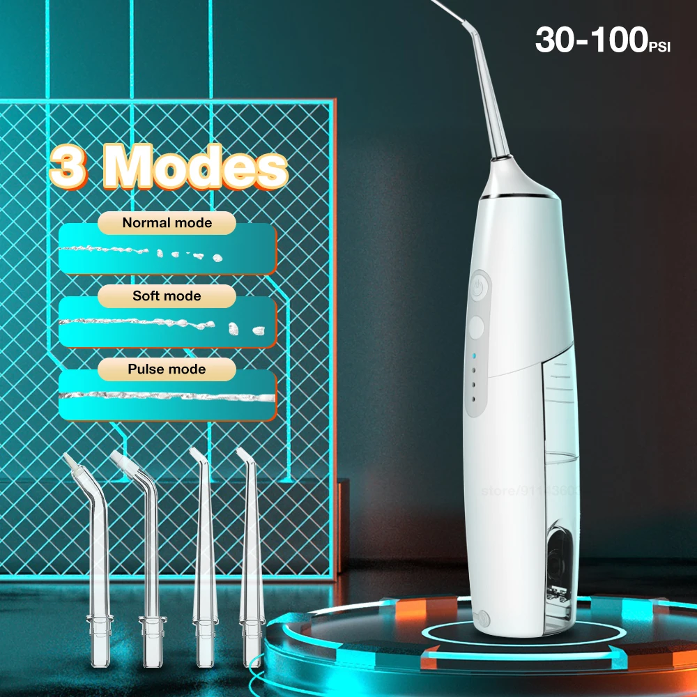 

Dental Irrigator Oral Irrigator Teeth Whitening Teeth Cleaner 6 Nozzles Water Flosser 220ML Water Tank Flossing Cordless USB