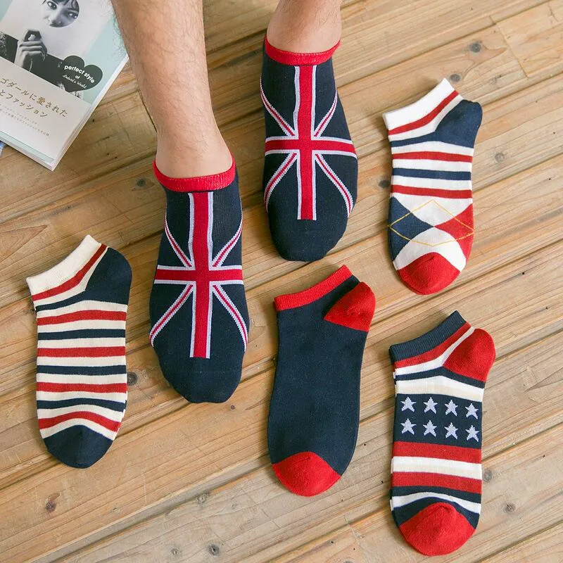 Breathable Male Non-slip Invisible Boat Socks Striped Ankle Socks Meias