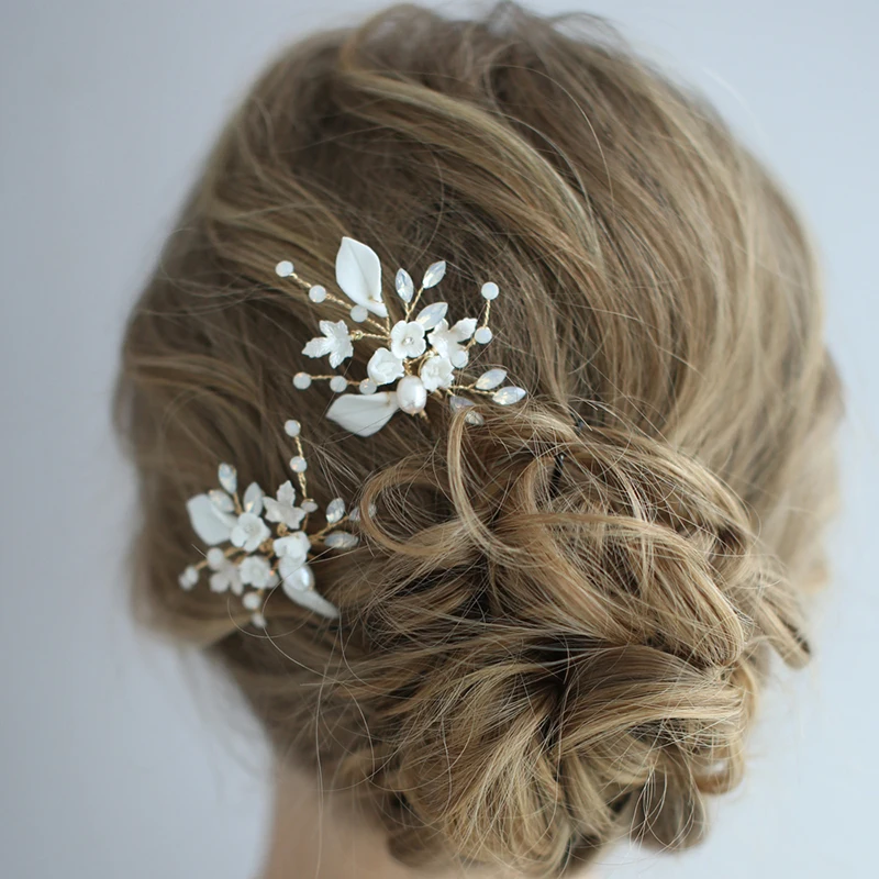 SLBRIDAL проводные стразы Кристалл керамический цветок жемчуг свадебные заколки для