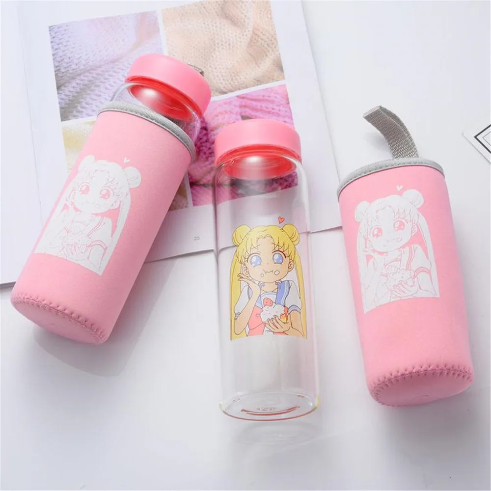 Японская мультяшная стеклянная бутылка 450 мл чашка для воды с изолированным