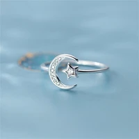 ventfille silver color star moon love ring for women girl gift with crystal adjustable party jewelry wholesale dropship