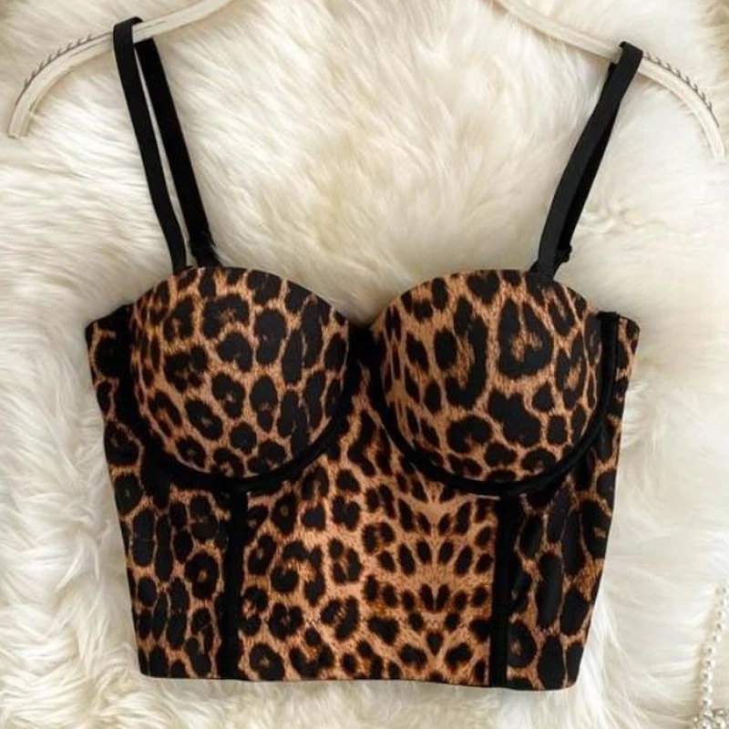 

Leopard Corset Top Women's Corsets Sexy Push Up Camisole Steam Punk Halter Bandeau Binder Bra Sling Tank Top Mujer Leo Cami