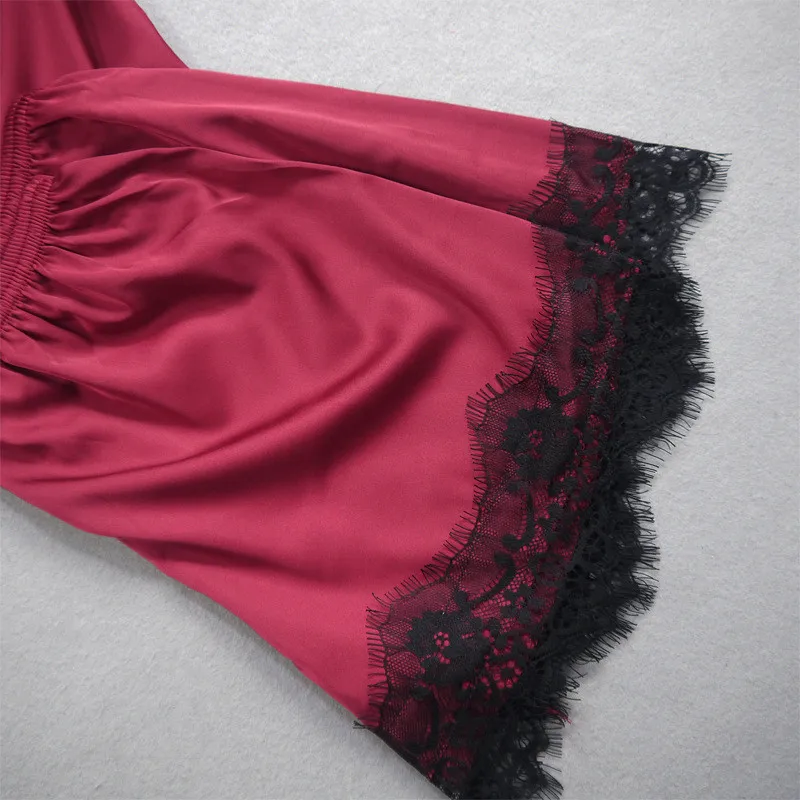 

Womens Sexy V-neck Nightwear Femme Satin Sling Shorts Sleepwear Lingerie Lace Sleeveless Underwear Set Pijama Feminino