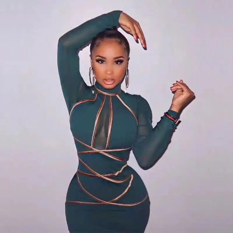 Высококачественное зеленое красное Бандажное платье из искусственного шелка с