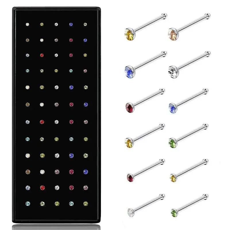 60 шт./лот милые украшения для тела из стразов носоупоры Из Нержавеющей Стали Для