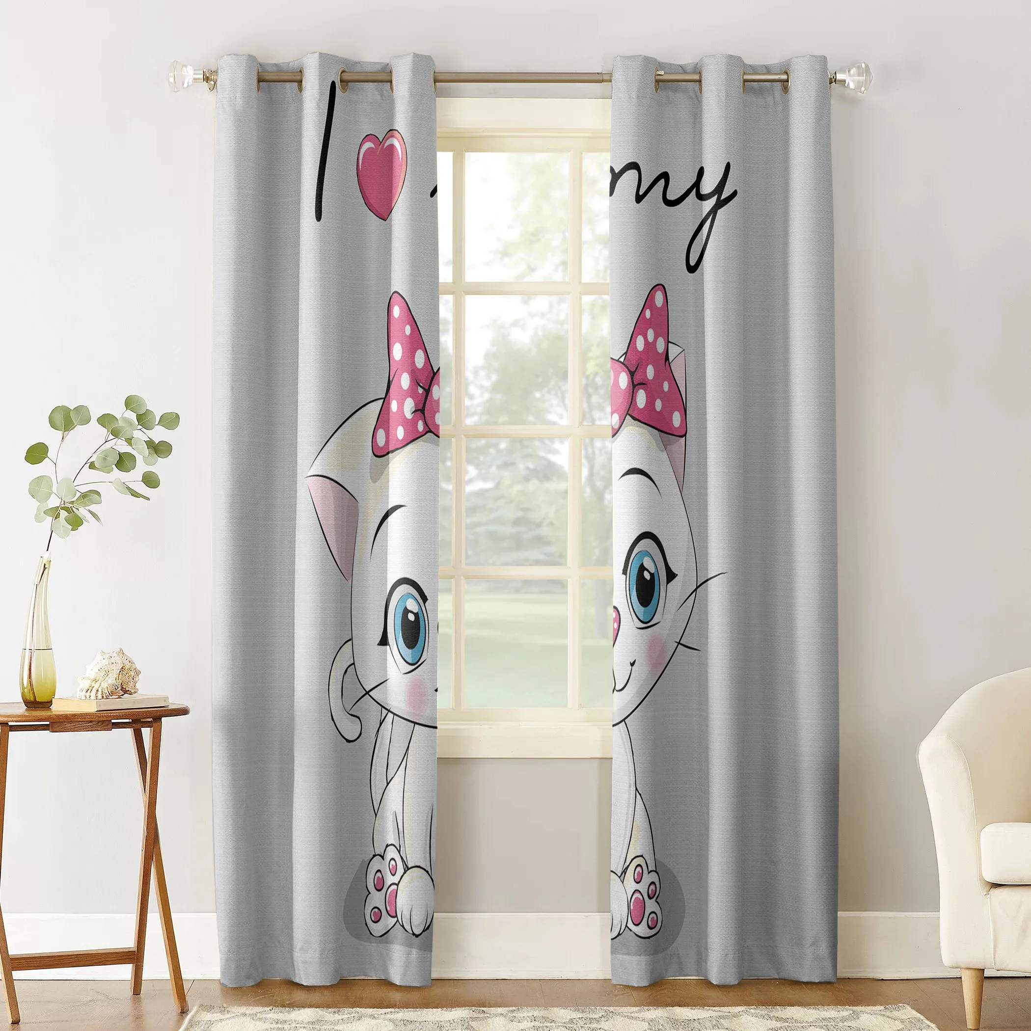 Розовые оконные шторы с бантом в виде котенка современные украшения для гостиной