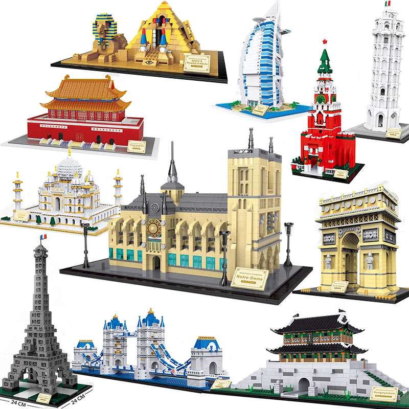 

City Architecture Paris Eiffel Tower Taj Mahal Micro Building Blocks Castle Brick Construction Toys