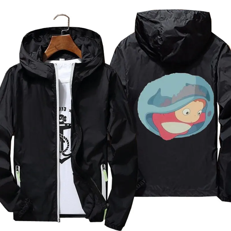 

Мужские ветрозащитные куртки Ponyo 3, светоотражающая кожаная Солнцезащитная брендовая куртка с принтом, весна-осень 2021