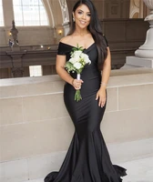 black mermaid long bridesmaid dresses 2022 vintage off shoulder floor length garden maid of honor wedding party guest gown