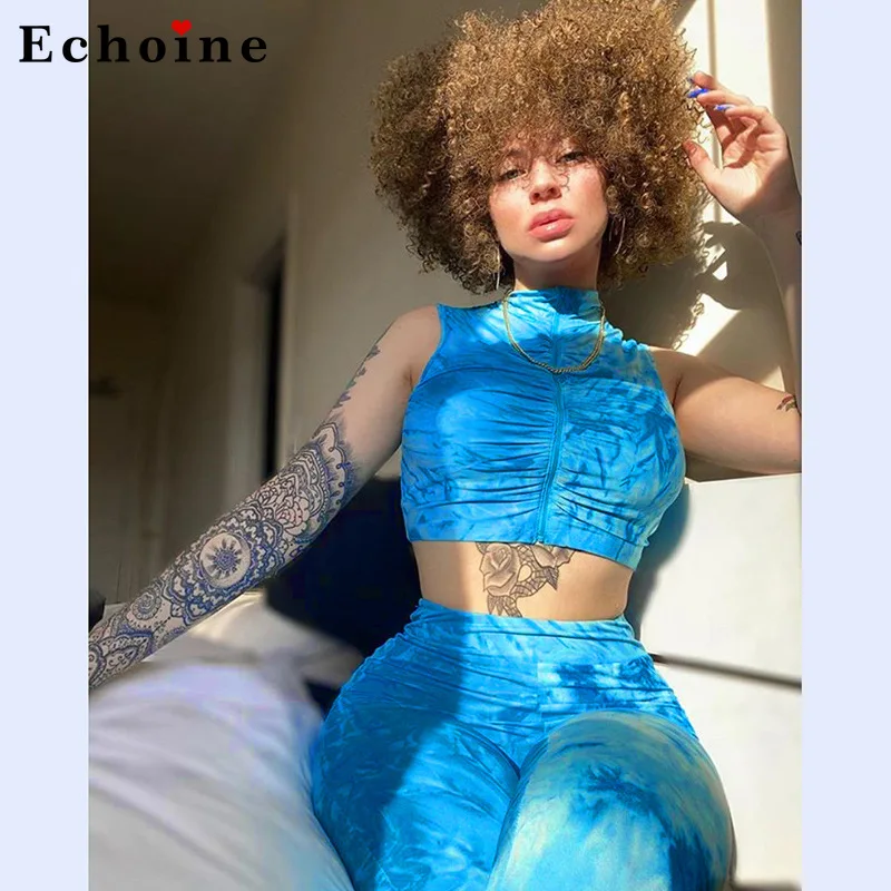 Женский спортивный костюм с принтом эластичный укороченный топ круглым вырезом