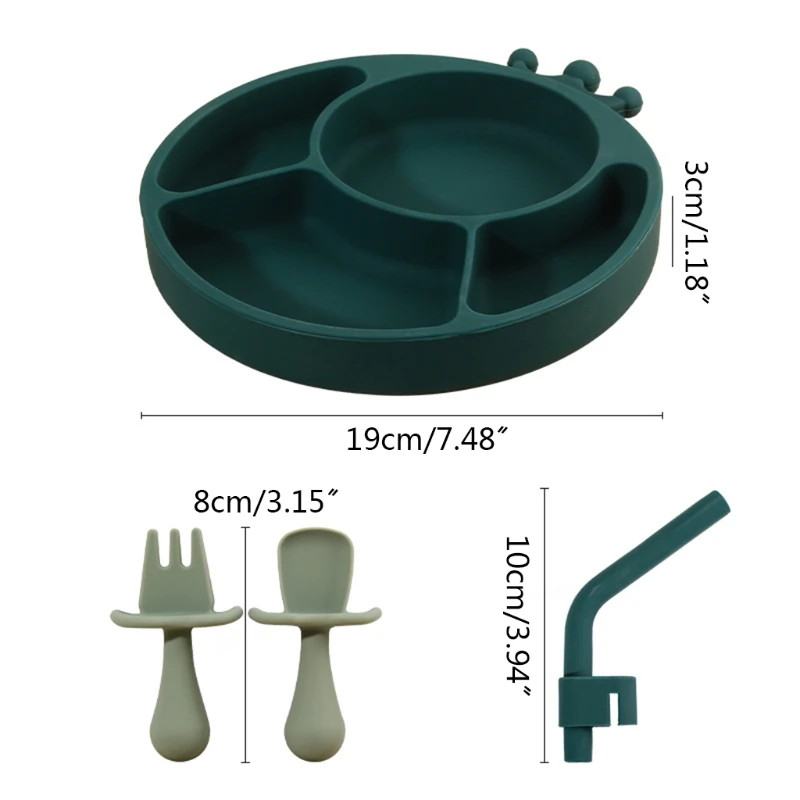 

4 Pcs Baby Silicone Dinner Plate Sucker Bowl with Straw Spoon Fork Set Anti Slip Suction Divided Dish Tray Dinnerware