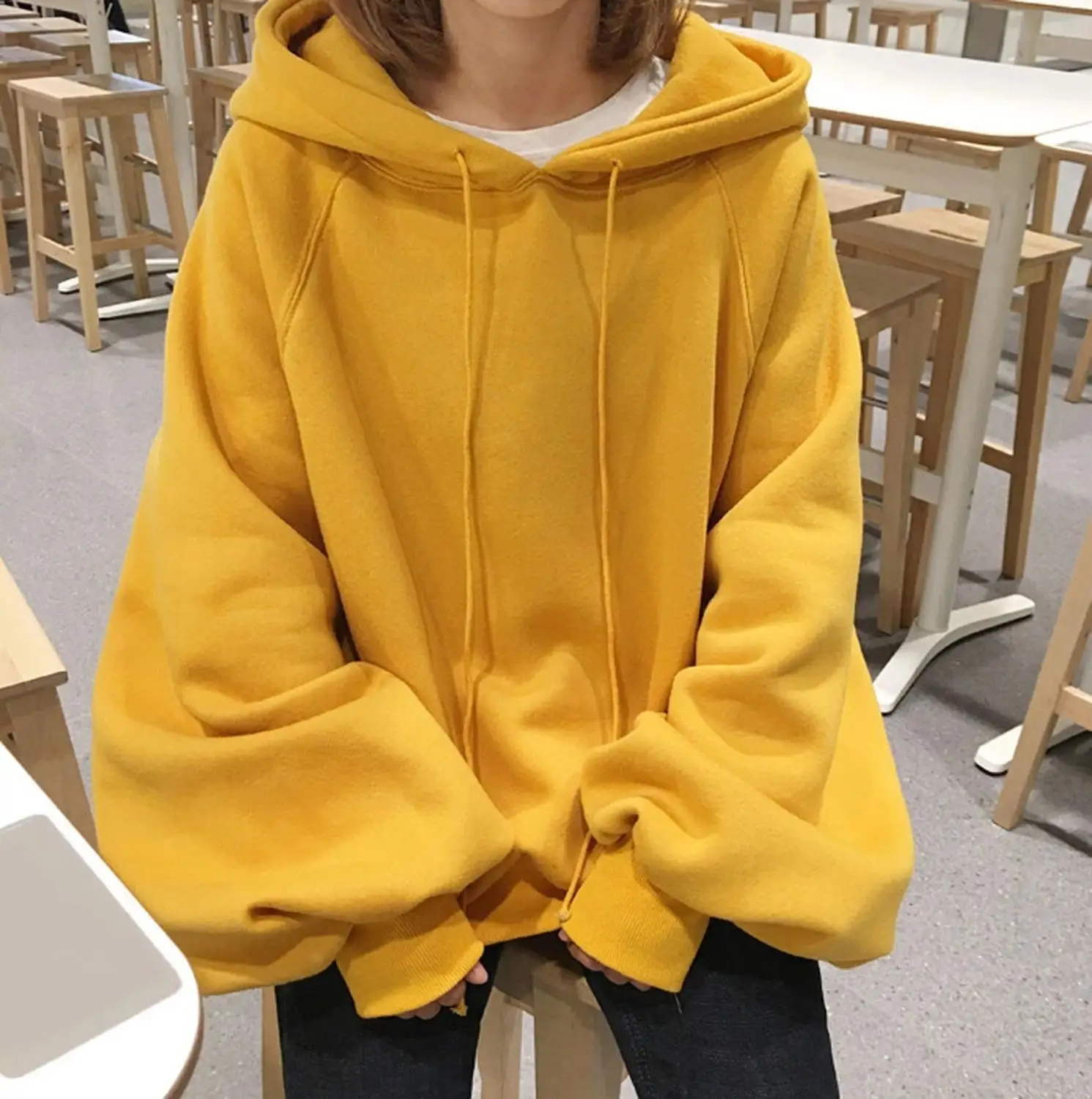 

2020 Women's Hoodie Sweatshirt Fashion Solid Color Red Black Yellow Hooded Hip Hop Hoodie