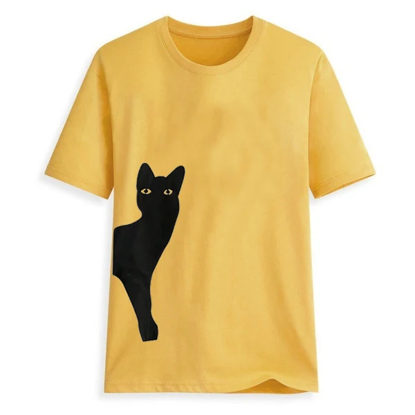 Летние модные туфли лодочки с принтом кота футболка свободного покроя коротким