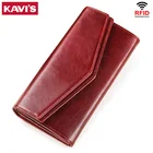 KAVIS, роскошный бренд, натуральная кожа, женские длинные кошельки на молнии, новый дизайн, клатч, кошелек, женский, красный, для денег, держатель для кредитных карт