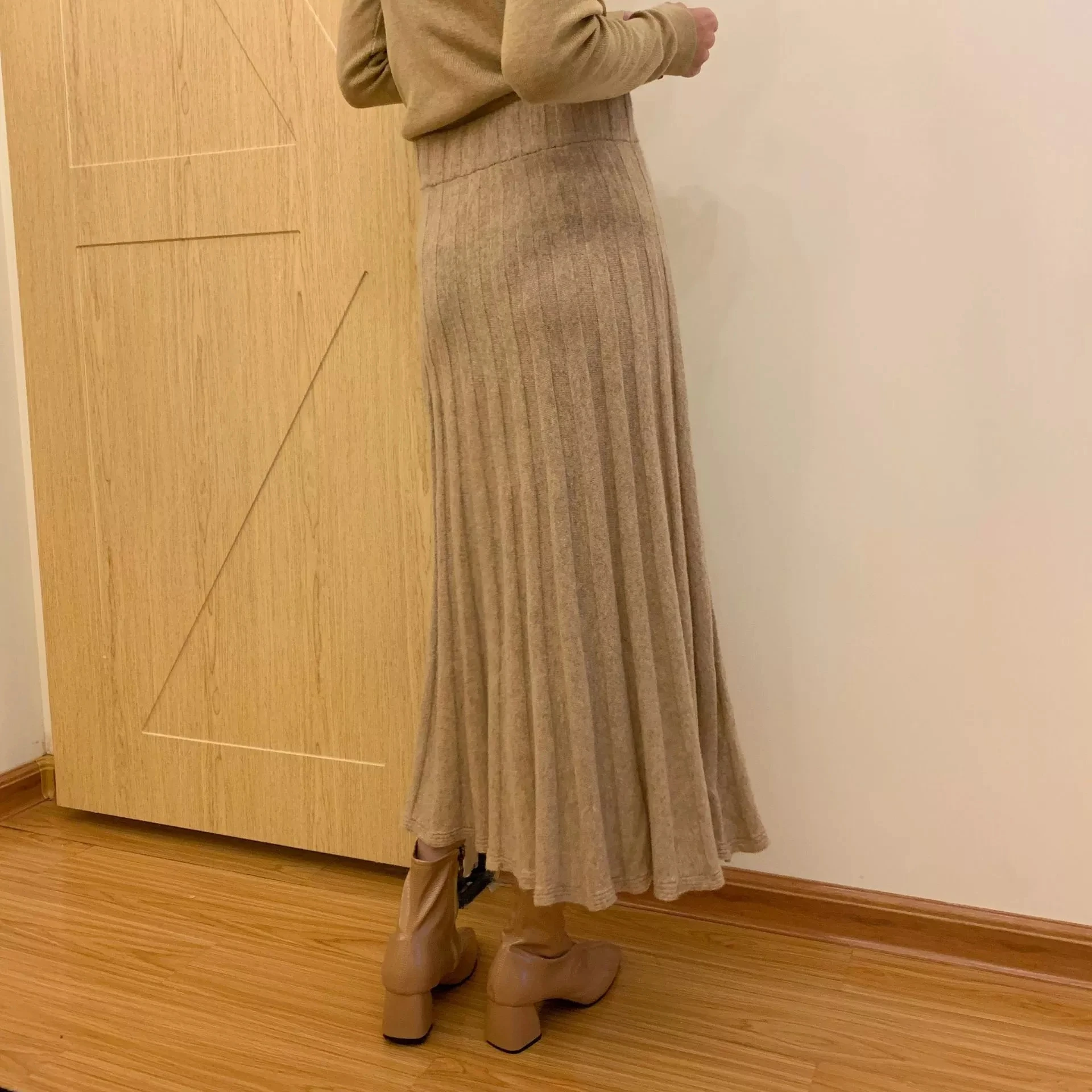 Осенне-зимняя Толстая вязаная мусульманская плиссированная абайя модная юбка Jupe