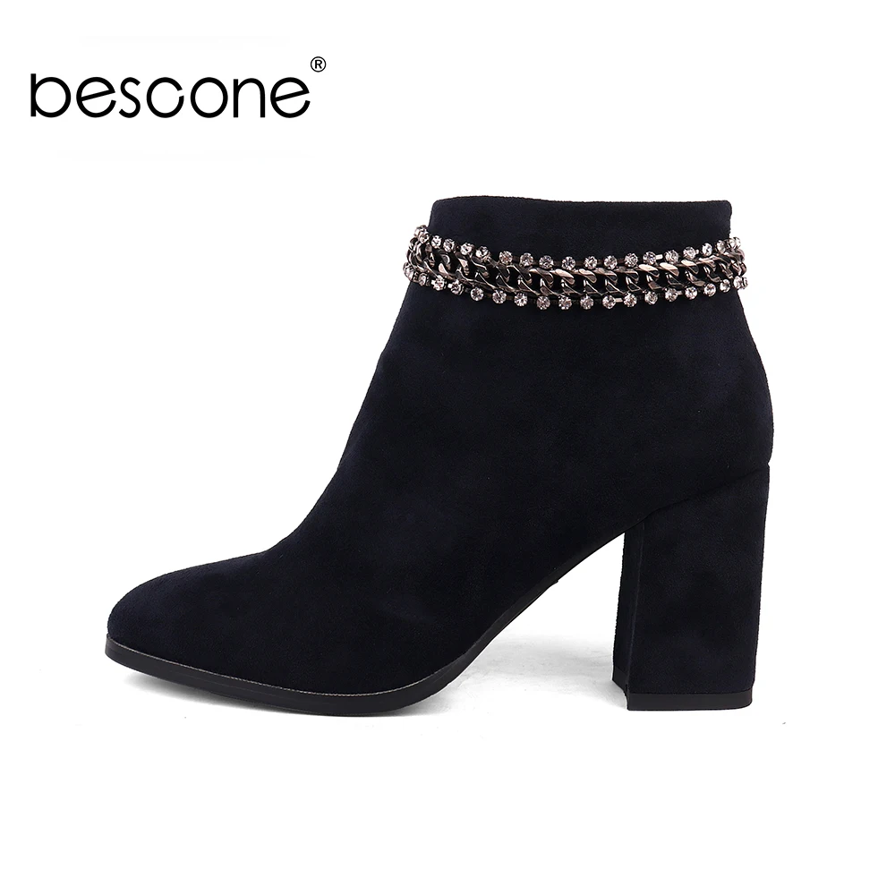 BESCONE/модные женские сапоги до середины икры Зимняя теплая стильная обувь на