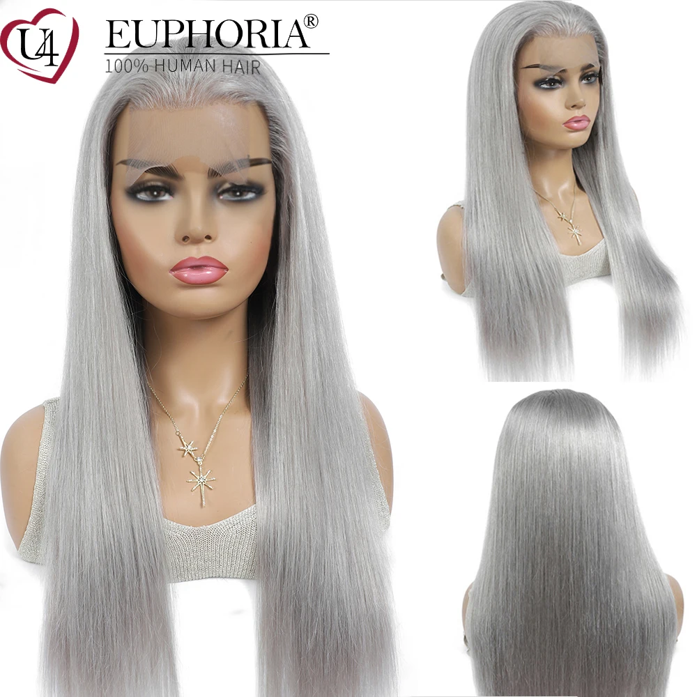Серебристо серые прямые волосы кружевные передние парики бразильские