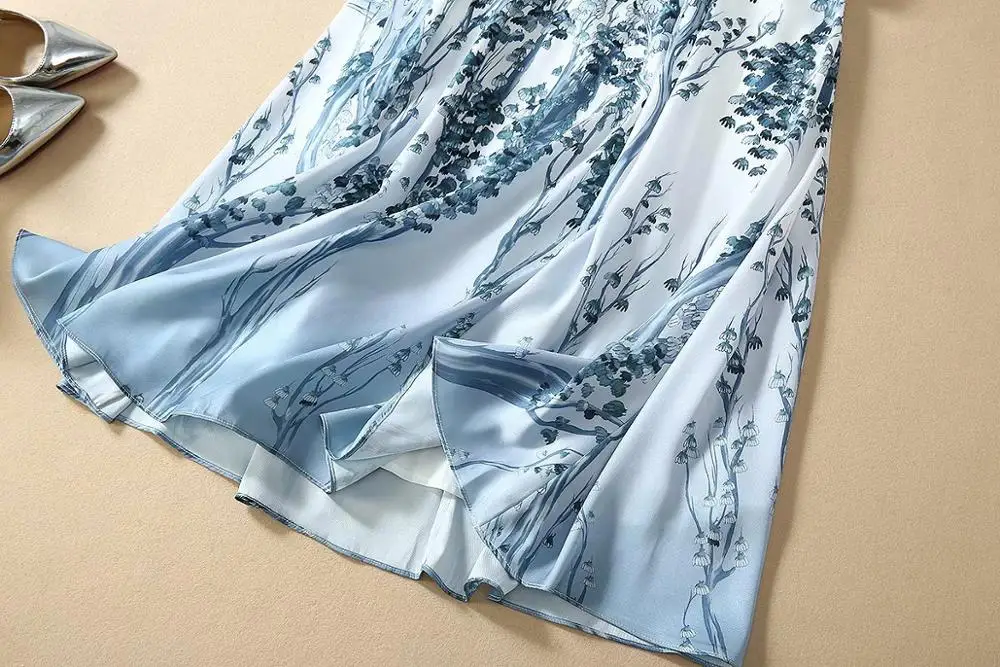 

European and American women's clothes spring 2020 new style Long-sleeved round collar Fashionable ink print dress