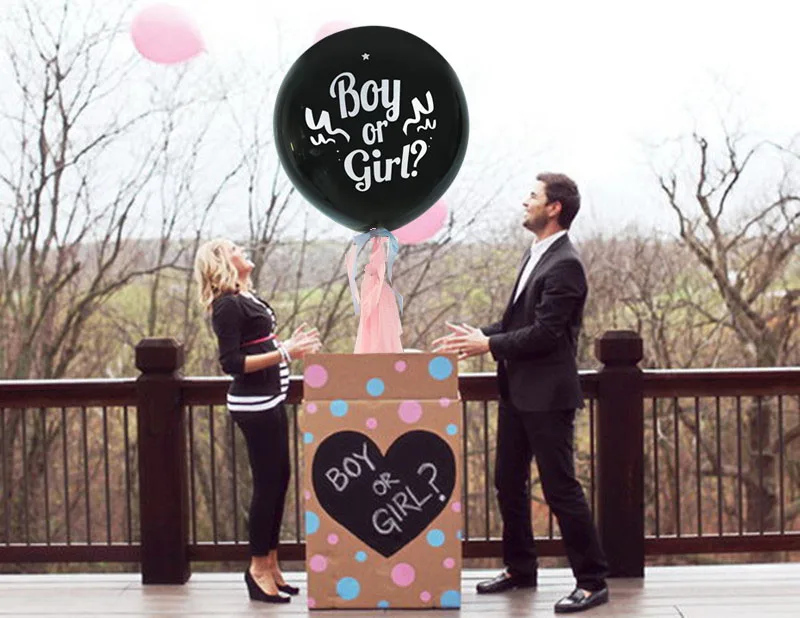 

36inch Black Gender Reveal Latex Balloons Gender Reveal Boy Or Girl Bomb Ballon For Baby Party Blue Pink Confetti Decor Supplies